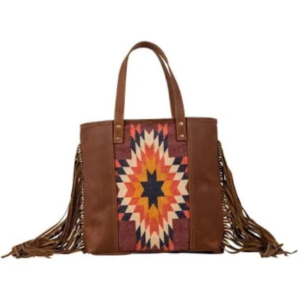 NWT Myra Aztec Southwest Leather& Fringe Tote and Backpack Combo Handmade